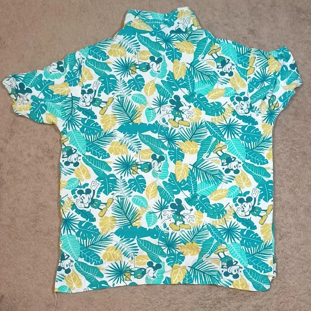 Disney/Mickey Mouse Hawaiian Shirt/Men M/Teal White Yellow/Tropical Vacation Alo - Picture 8 of 8